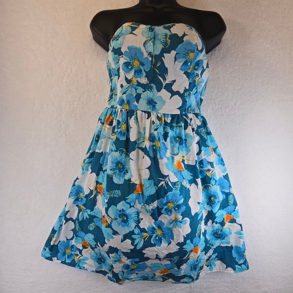 Y2K Mossimo Strapless Floral Mini Dress Cotton Tropical Coquette‎ Womens Medium